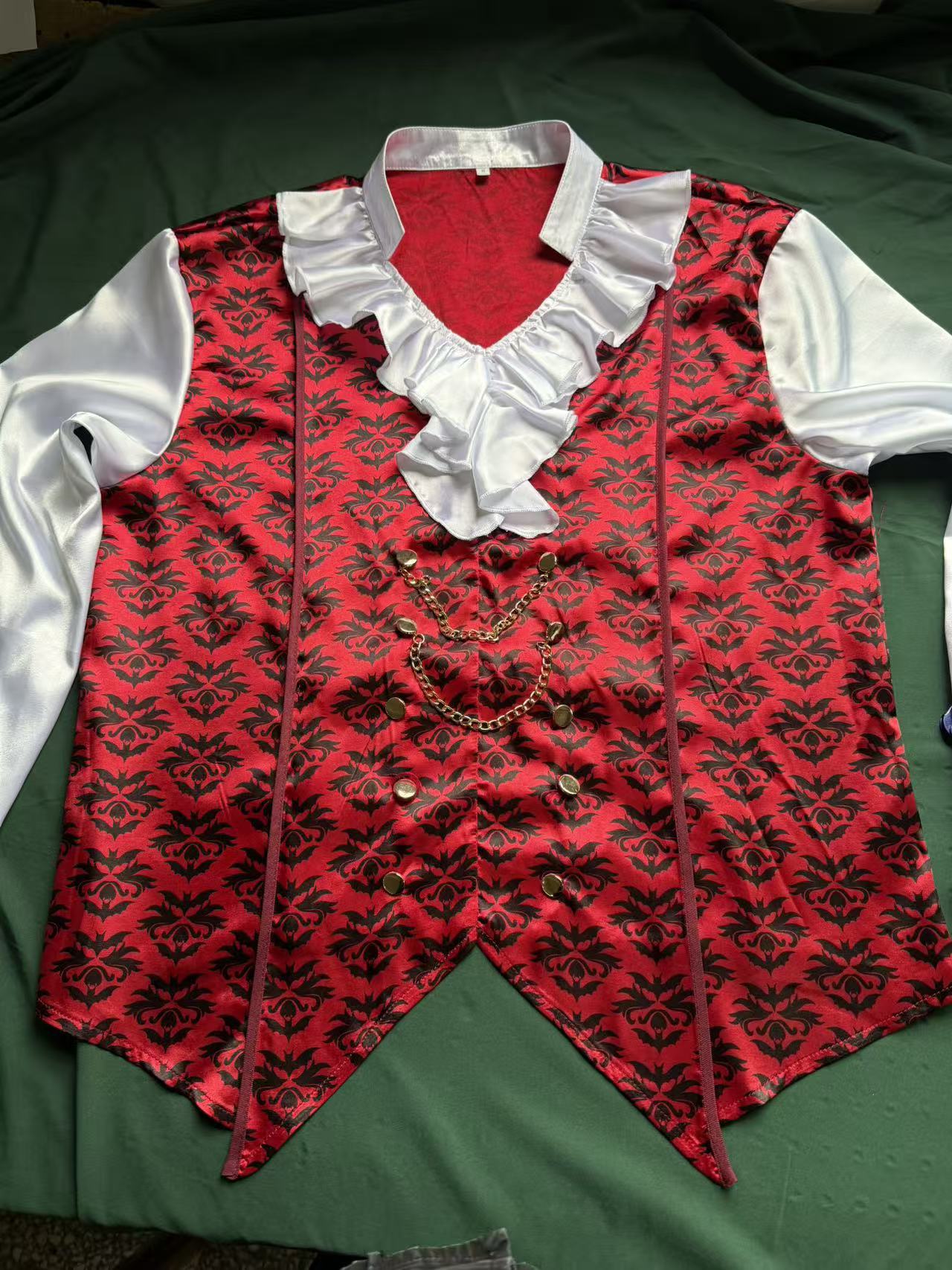 Mens Vampire Costume Shirt with Cape Gothic Dracula Halloween Fancy Dress S-2XL