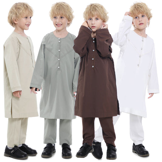 Boys' Thobe-Style Tunic & Pants Set – Middle Eastern Inspired Outfit MEEJOY