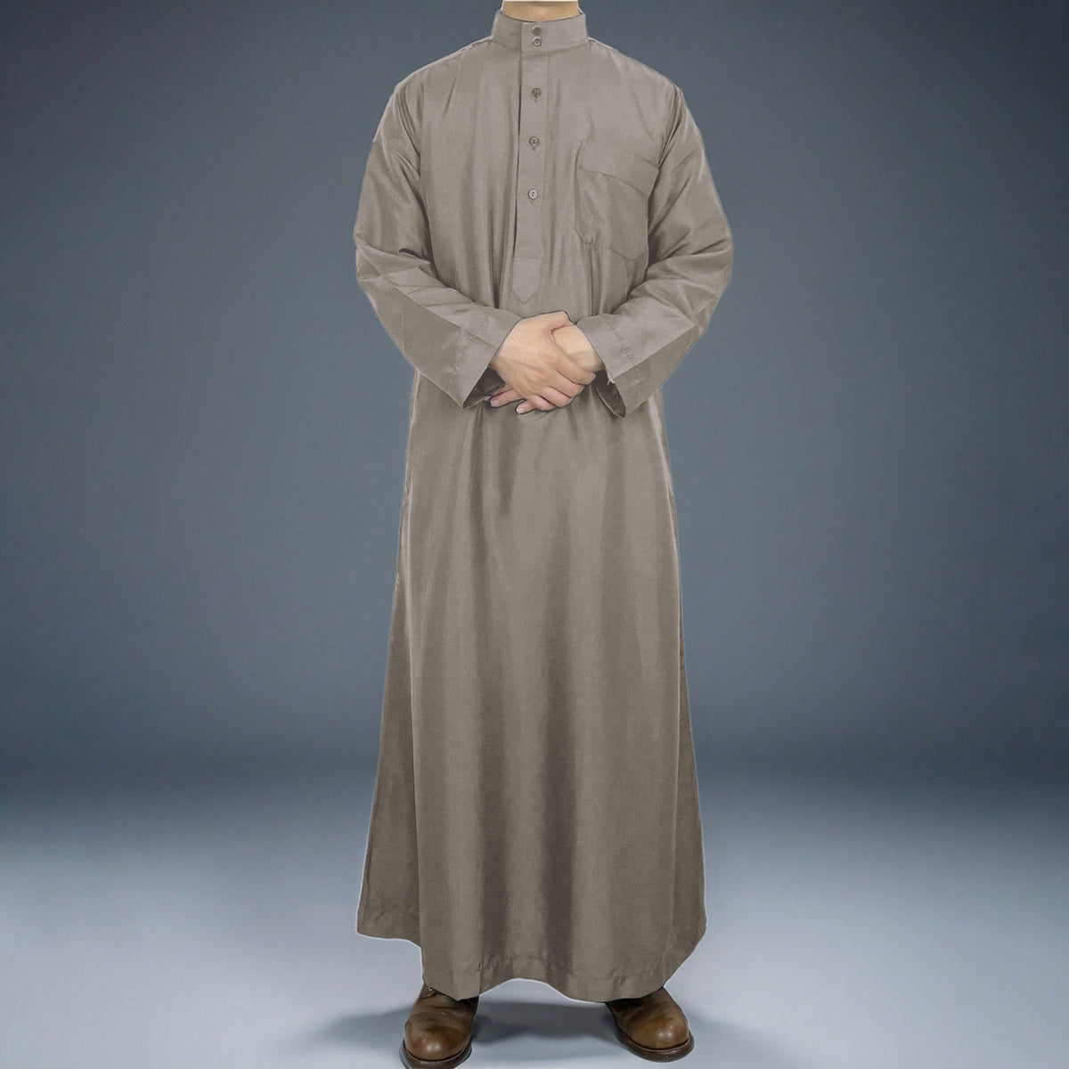 Men's Long Sleeve Thobe – Stand Collar Traditional Islamic Robe