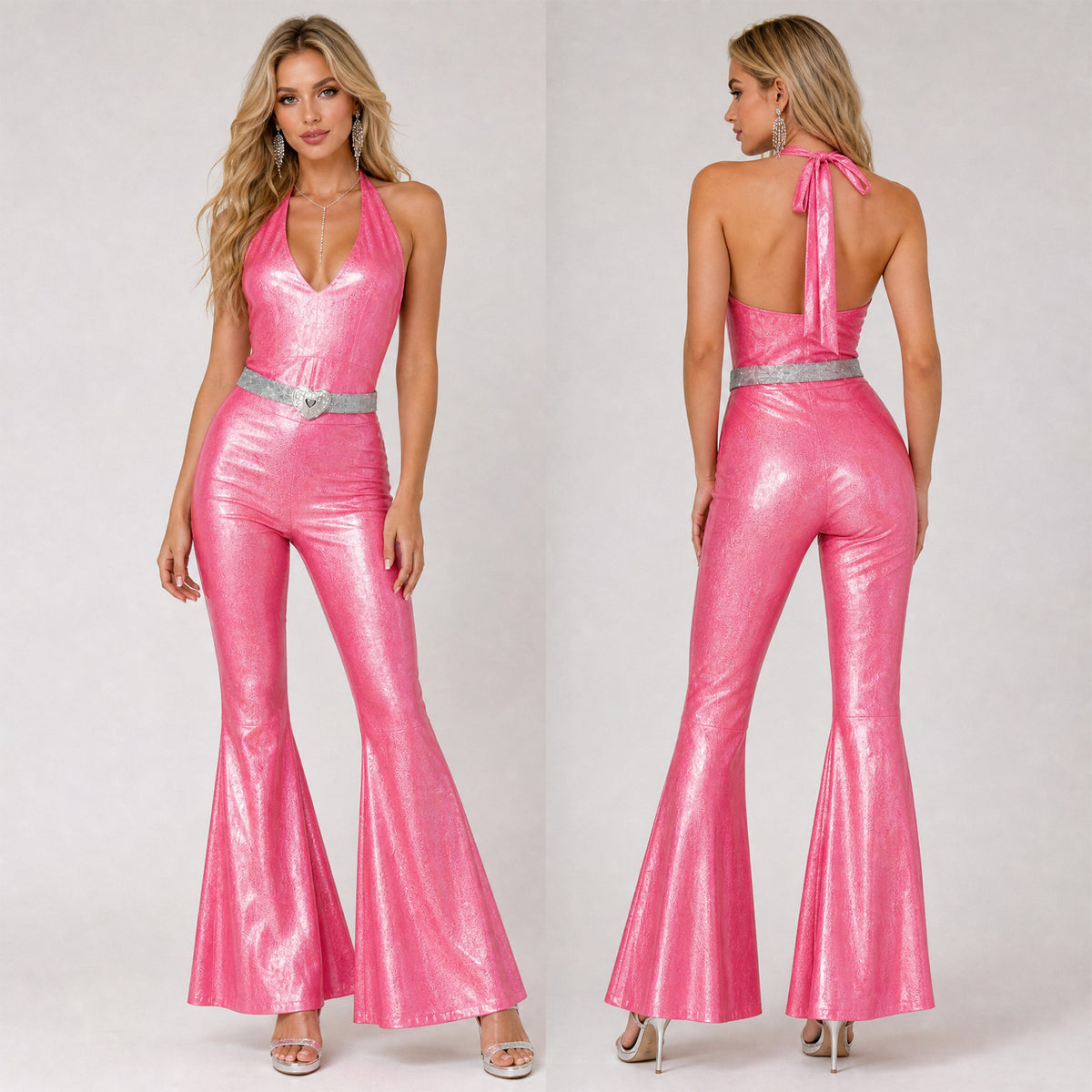 Women's 70s Disco Metallic Flared Jumpsuit – Retro Costume