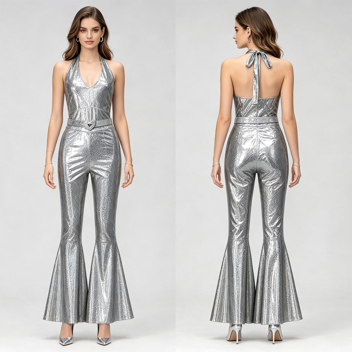 Women's 70s Disco Metallic Flared Jumpsuit – Retro Costume