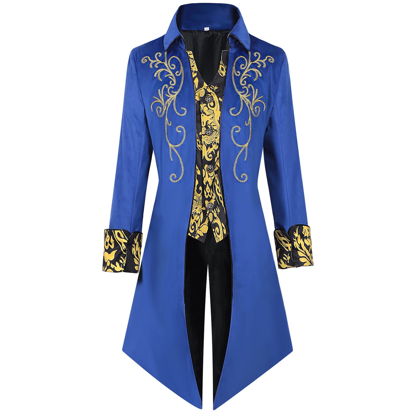 Men Vintage Steampunk Costume Tailcoat Jacket Gothic Victorian Retro Silver Edge Tuxedo Suit