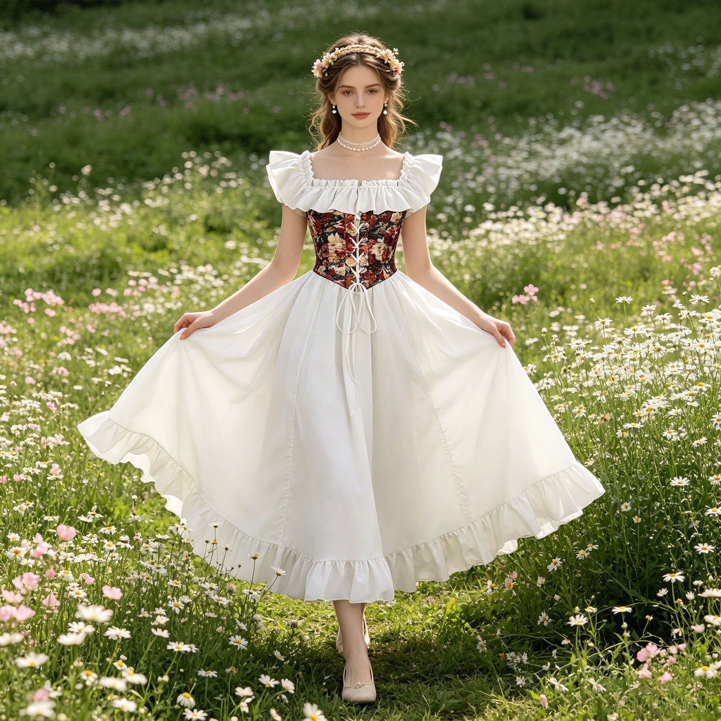 Women's Renaissance Floral Corset Dress – Ren Faire Costume