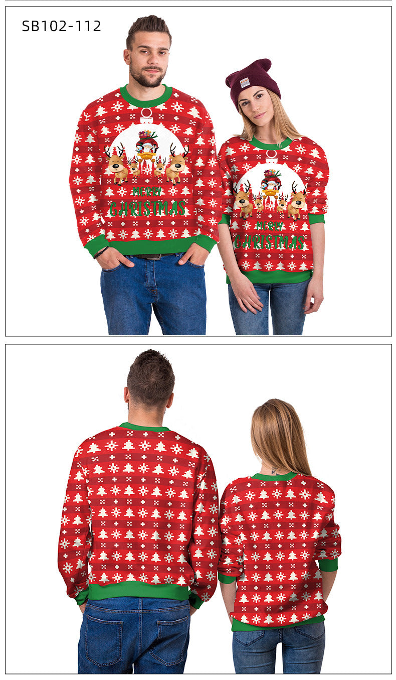 Xmas Ugly Shirt Digital Print Christmas Crew Neck Sweatshirt Top Couple Wear