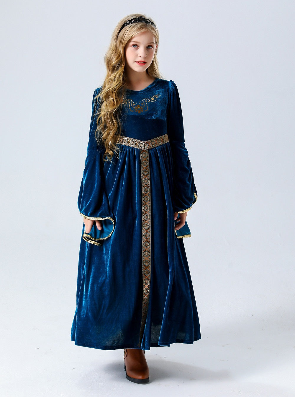 Girls' Medieval Renaissance Princess Dress – Velvet-Look Costume
