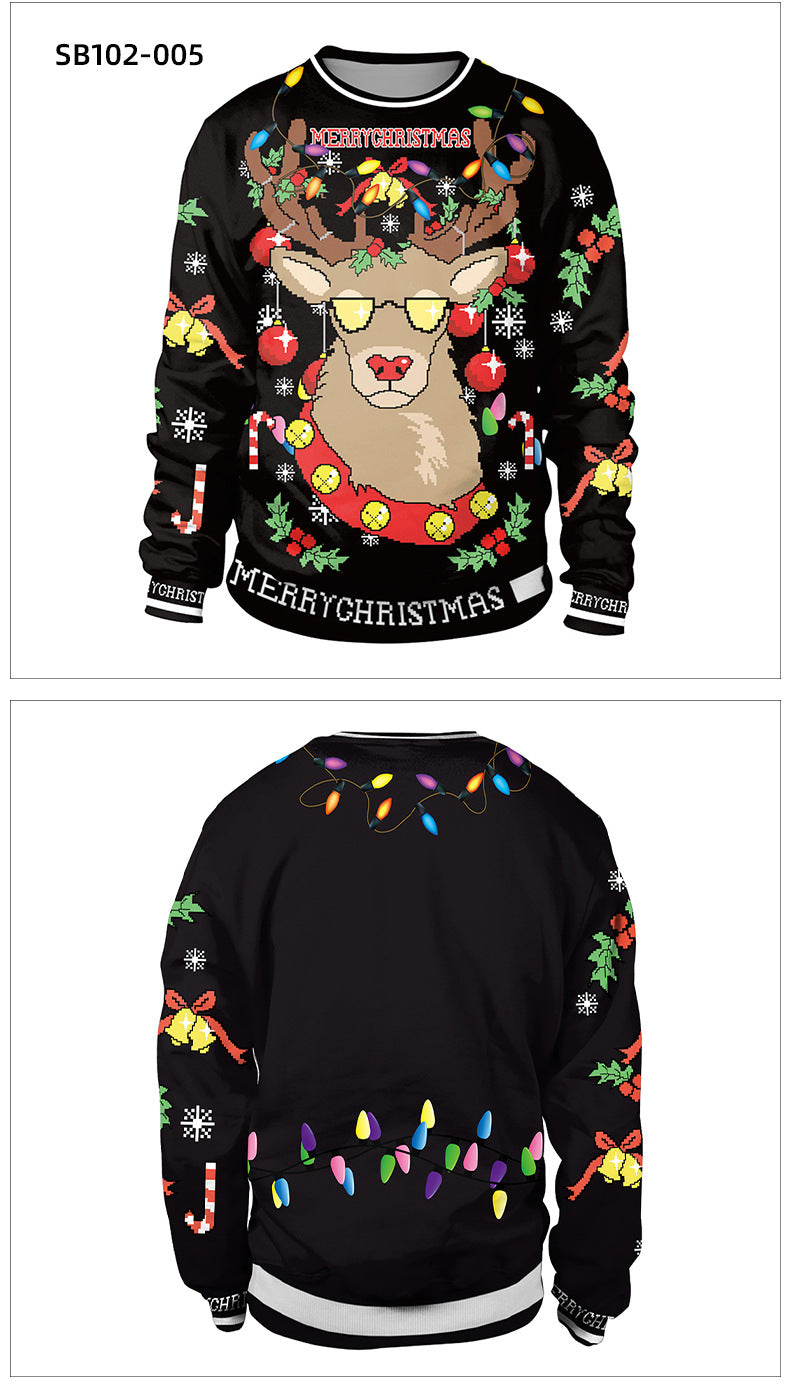 Santa Ugly Christmas Shirt 3D Print Graphic Women Men Christmas Long Sleeve Round Neck Top