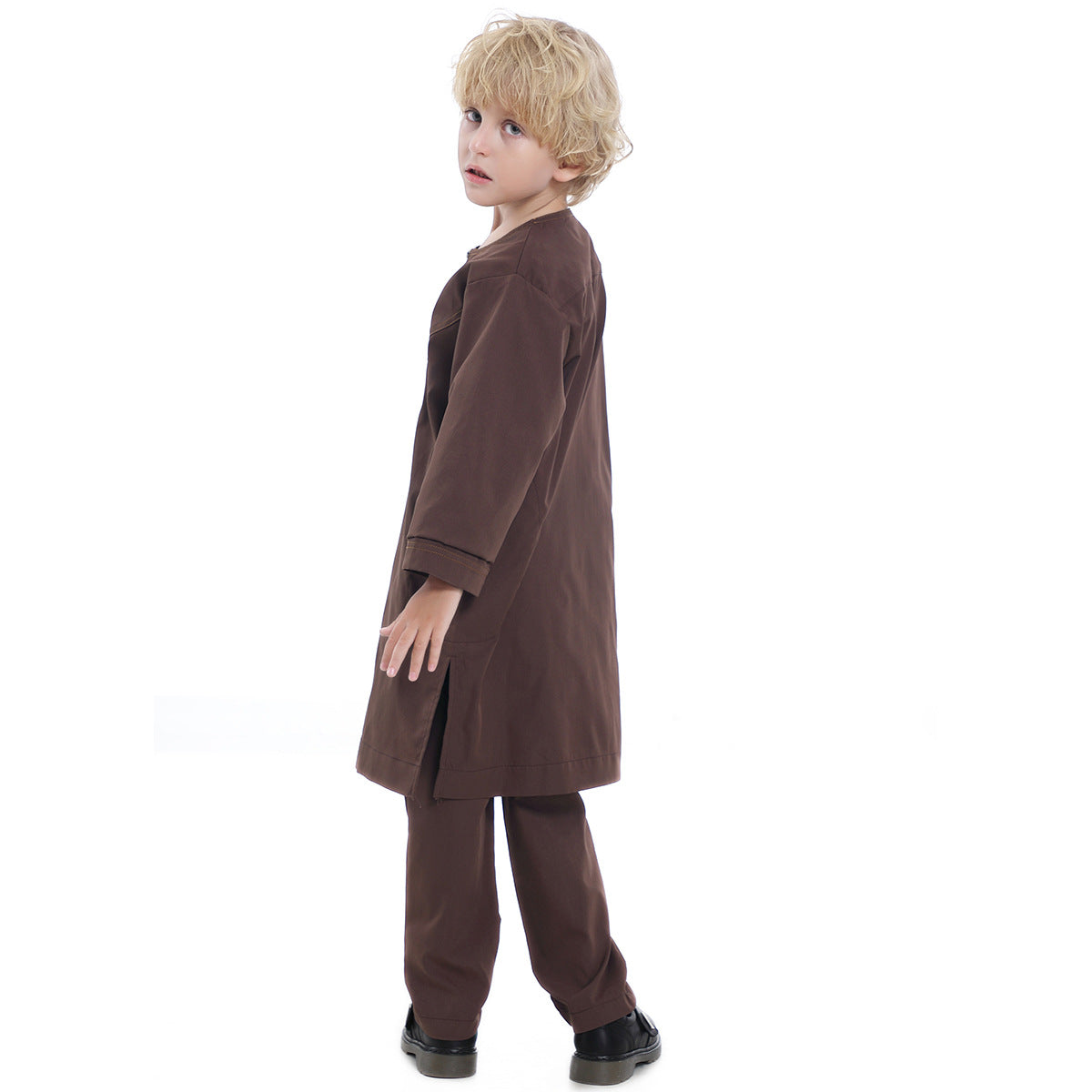 Boys' Thobe-Style Tunic & Pants Set – Middle Eastern Inspired Outfit