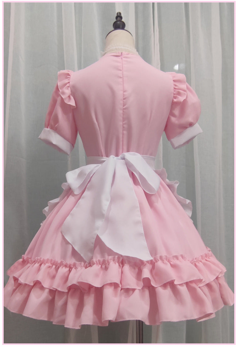 Japanese Sexy Cream Sweetheart Maid Outfit, Pink Lolita Luolit Dress