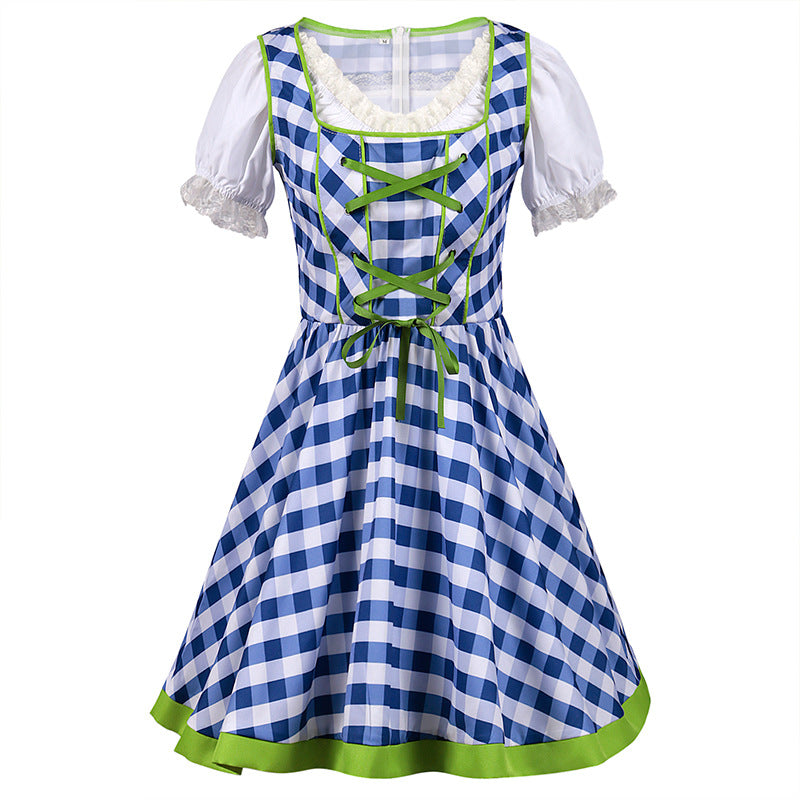 Womens Dirndl Dress Bavarian German Traditional Oktoberfest Beer Girls Costume Grid