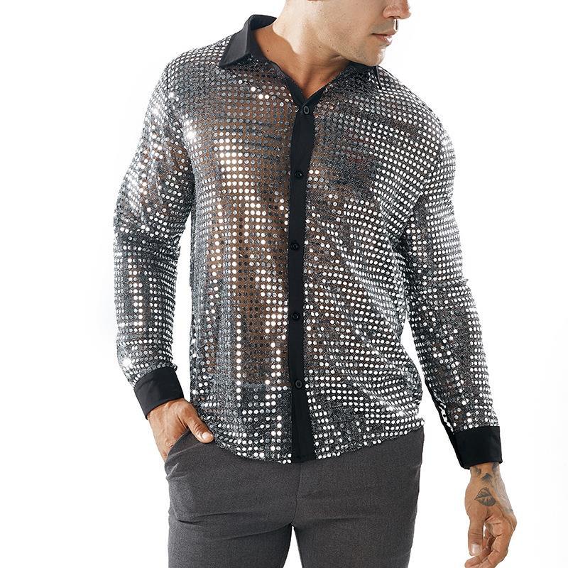 Men's Long Sleeved Performance Clothing - Collared 70s Disco Party Shirt