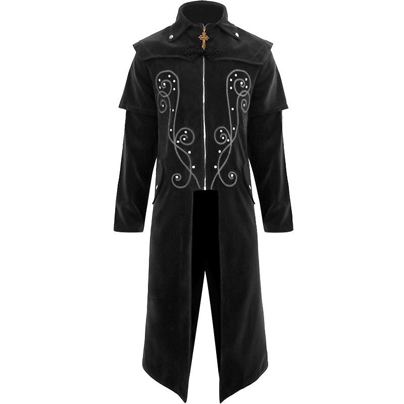 Gothic Autumn/Winter Tuxedo Medieval Retro Coat Stand Up Collar Vintage Jacket Perfect for Party