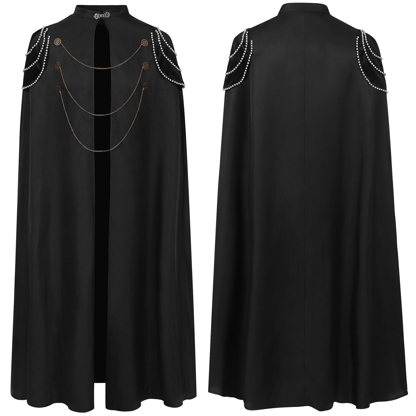 Medieval European Royal Cloak with Padded Shoulders: Vintage Beaded Gear Chain Hooded Cape for Men and Women - Performance Costume