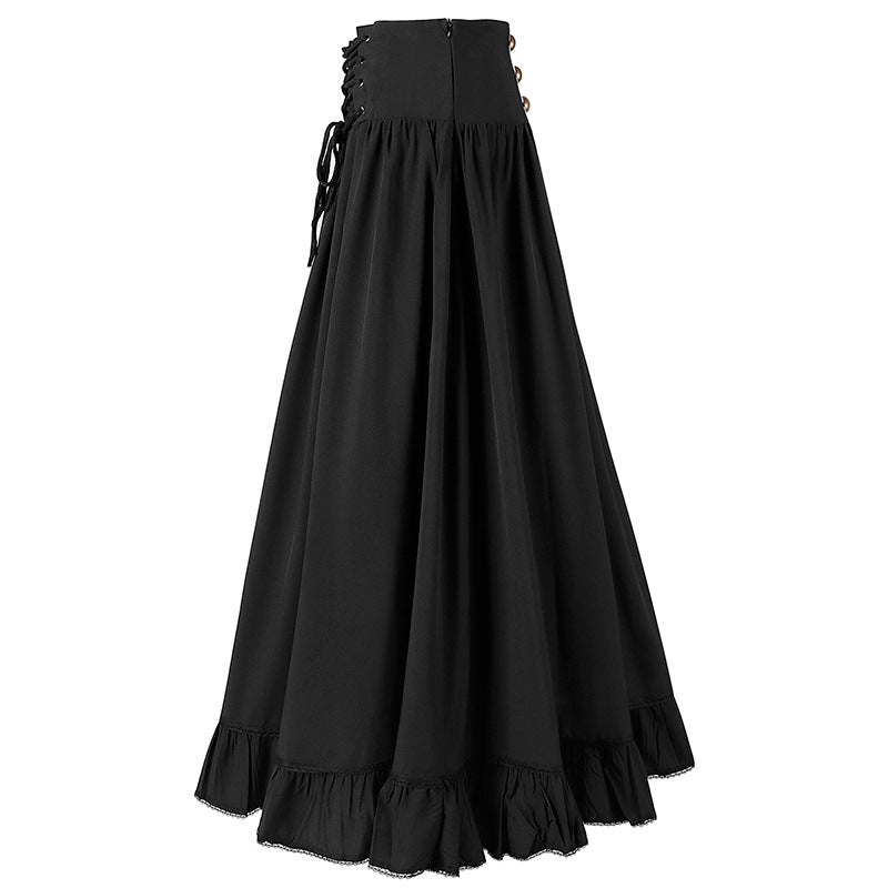 Medieval Vintage Gothic Belted Lace Waist A-line Skirt - Versatile Plus Size Lace Trim Skirt