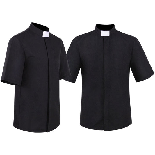 Missionary Pastor Priest Cosplay Black Short-Sleeved Shirt