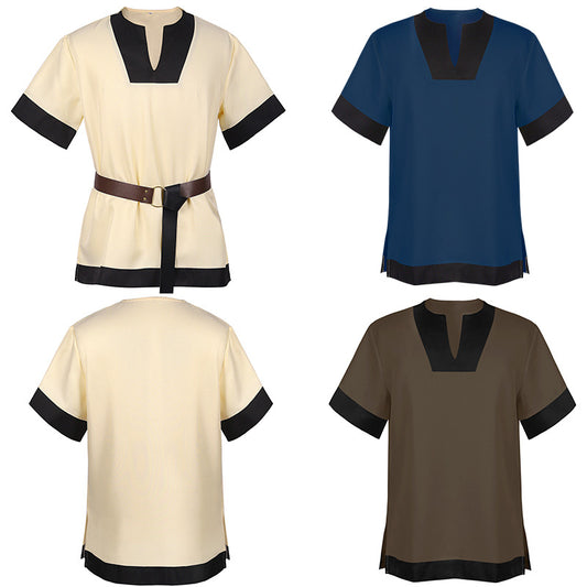 Short Sleeve Medieval Shirt Men's Warrior Top Ancient Theater Soldier Costumes