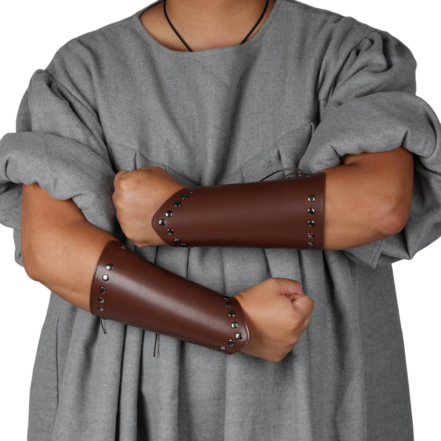 Medieval Viking Style PU Leather Bracers Steampunk Knight Arm Guards Rivets