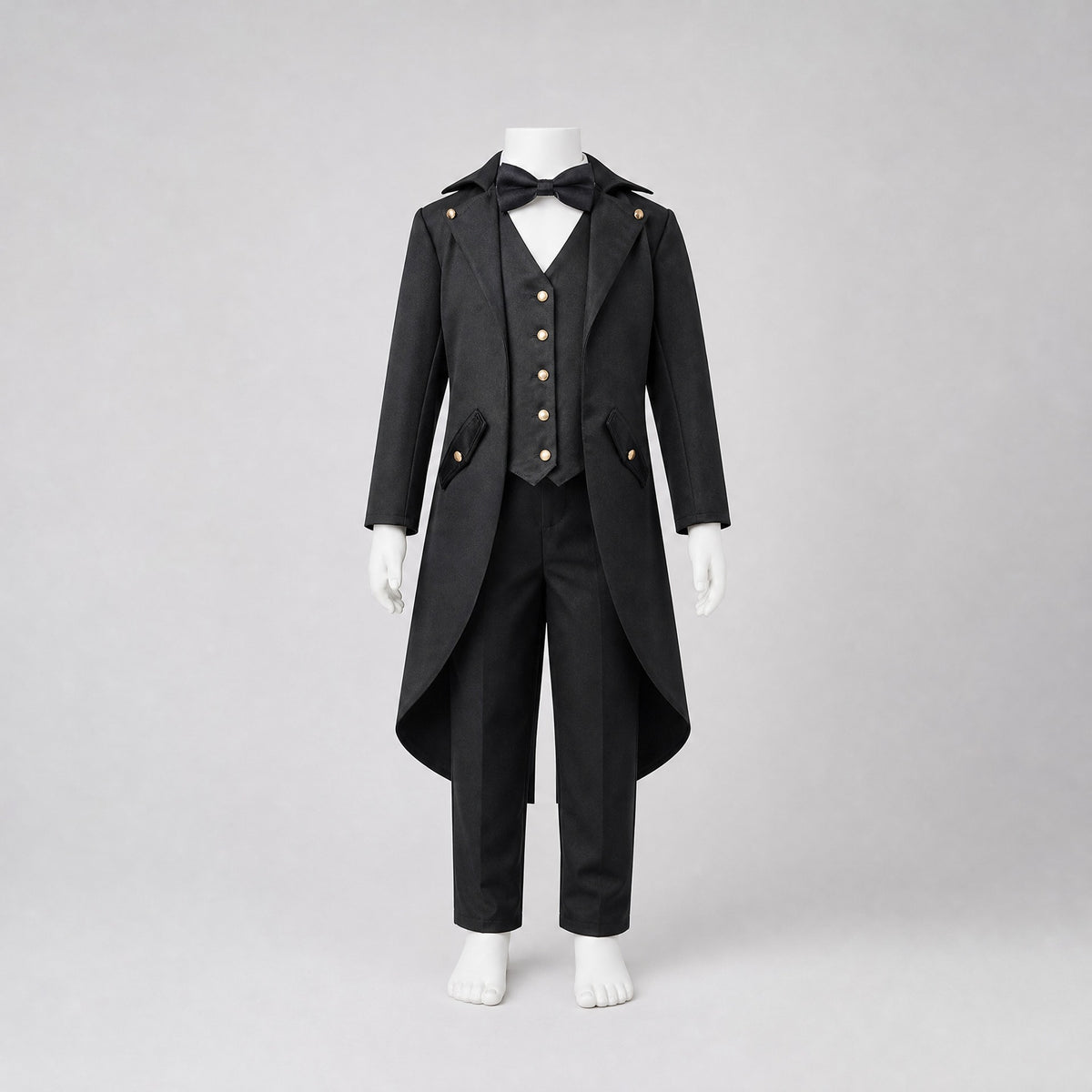 Boys Victorian Tailcoat Costume with Waistcoat Look & Bow Tie