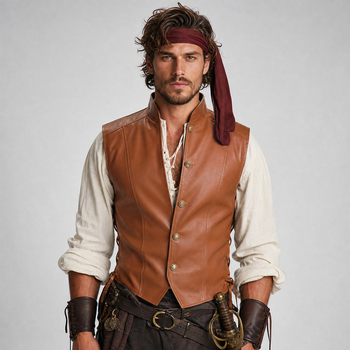 Men's Medieval Faux Leather Vest – Viking Pirate Waistcoat