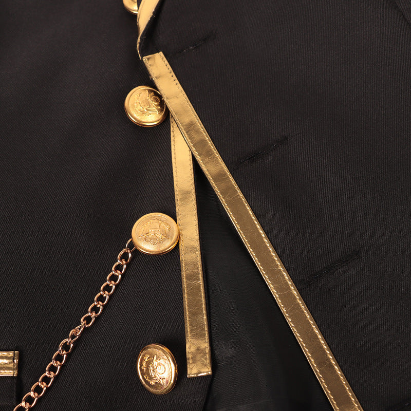 Men’s Fashion Chain Suit Vest – Stage Costume Waistcoat with Gold Trim Buttons
