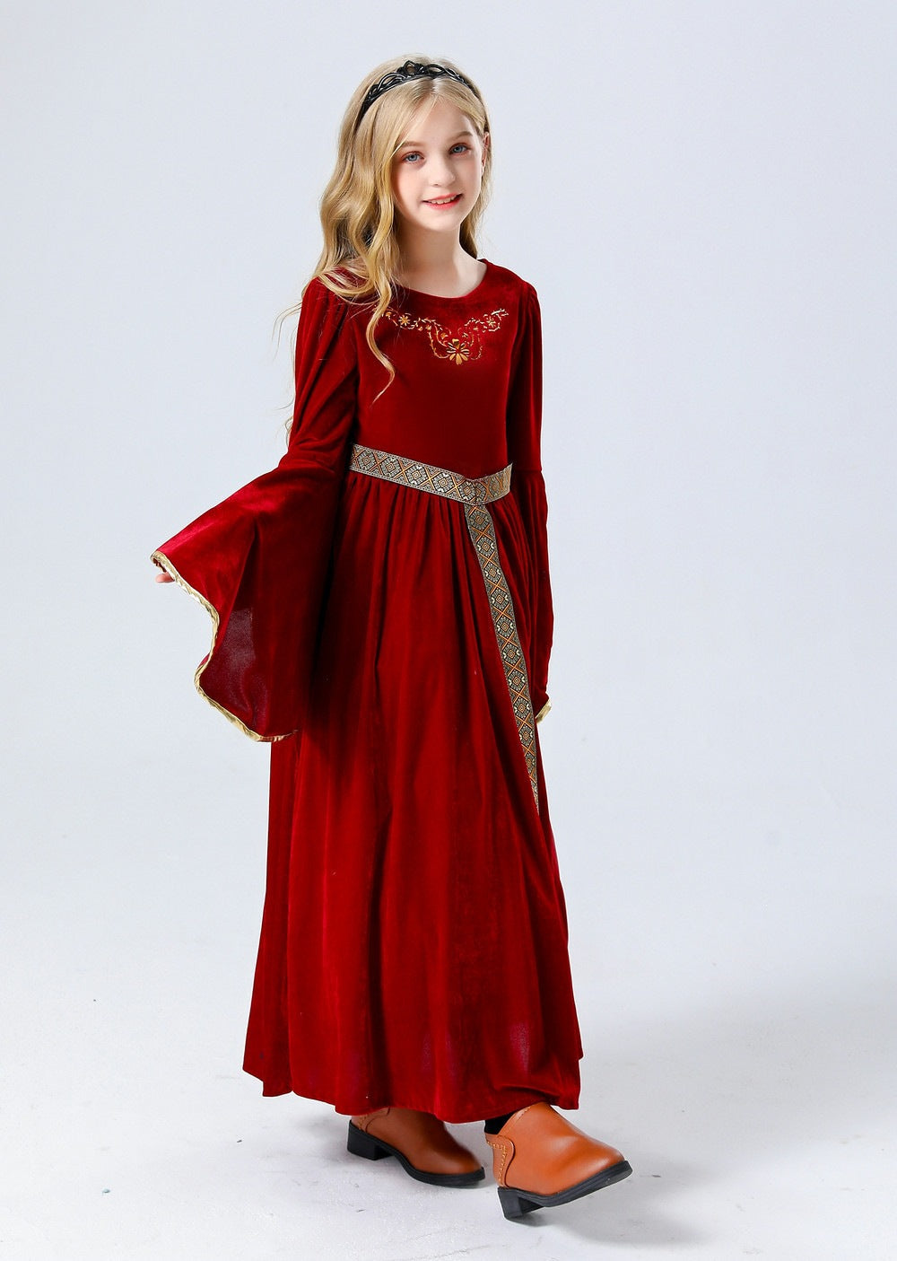 Girls' Medieval Renaissance Princess Dress – Velvet-Look Costume
