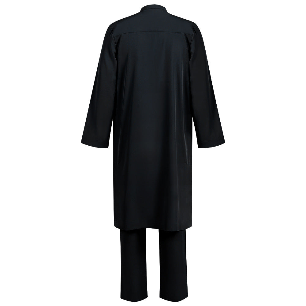 Men's Islamic Thobe Jubba Kandura Set with Sirwal Pants – Traditional Middle Eastern Muslim Robe Outfit Bisht