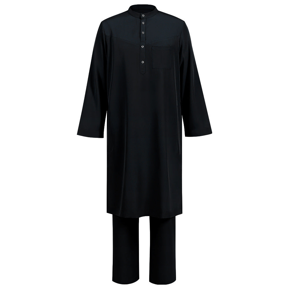 Men's Islamic Thobe Jubba Kandura Set with Sirwal Pants – Traditional Middle Eastern Muslim Robe Outfit Bisht
