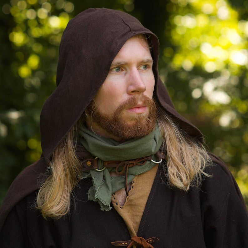 Medieval Linen Hooded Cloak Ranger Cape Viking Renaissance LARP Costume