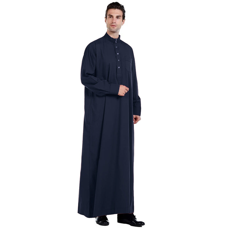 Men's Long Sleeve Thobe – Stand Collar Traditional Islamic Robe