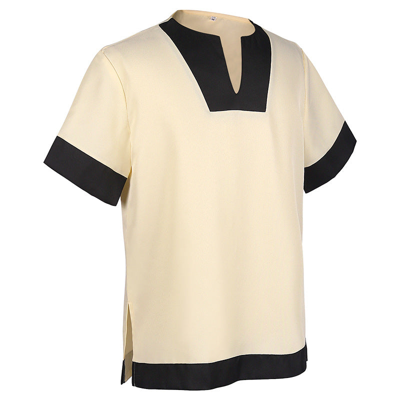 Short Sleeve Medieval Shirt Men's Warrior Top Ancient Theater Soldier Costumes