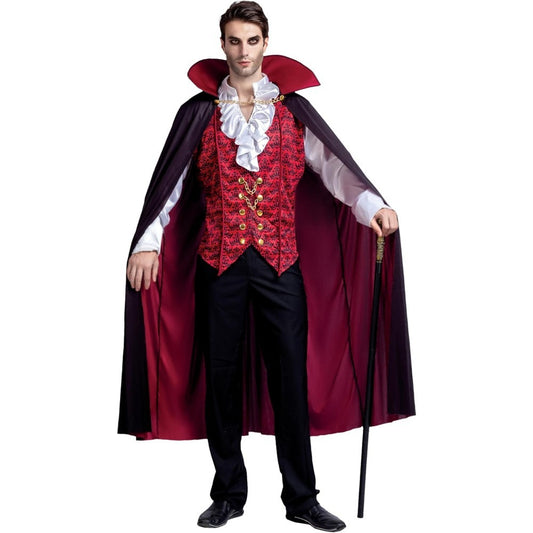 Mens Vampire Costume Shirt with Cape Gothic Dracula Halloween Fancy Dress S-2XL MEEJOY 