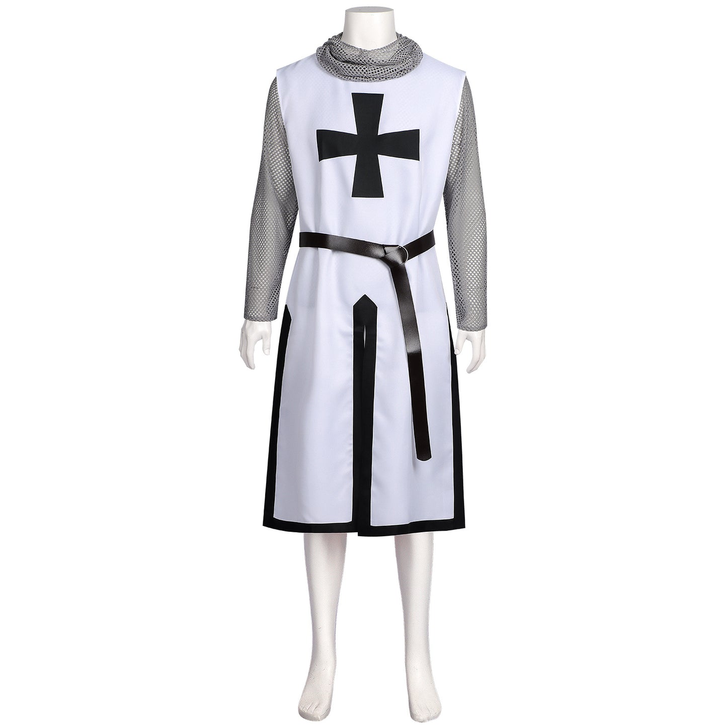 Medieval Knight Costume Mens Hooded Chainmail Look Shirt Halloween LARP Cosplay