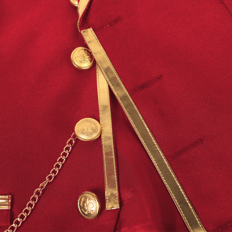Men’s Fashion Chain Suit Vest – Stage Costume Waistcoat with Gold Trim Buttons