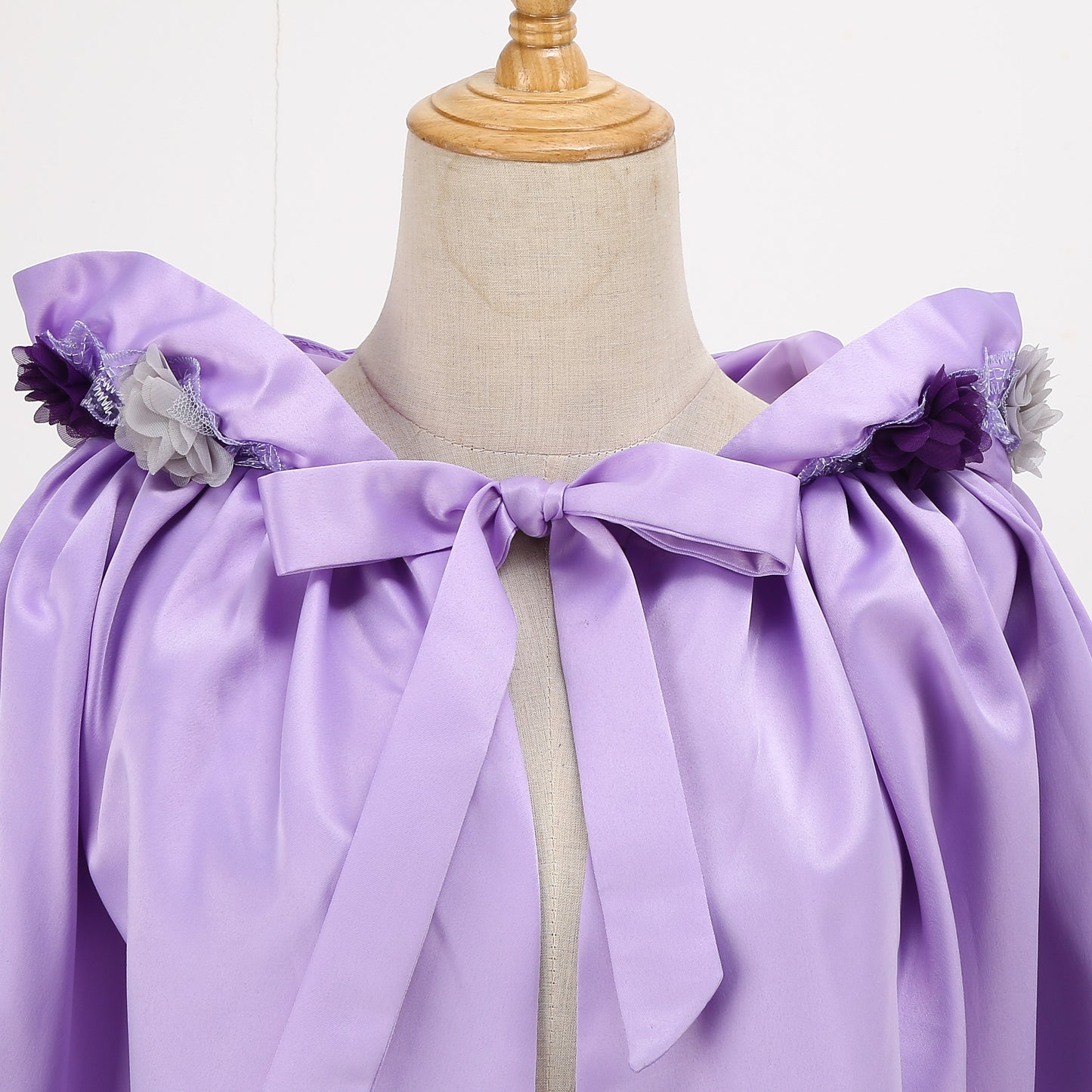 Girls Purple Satin Hooded Cloak Fairy Princess Dress Cape Christmas Cosplay Outfit