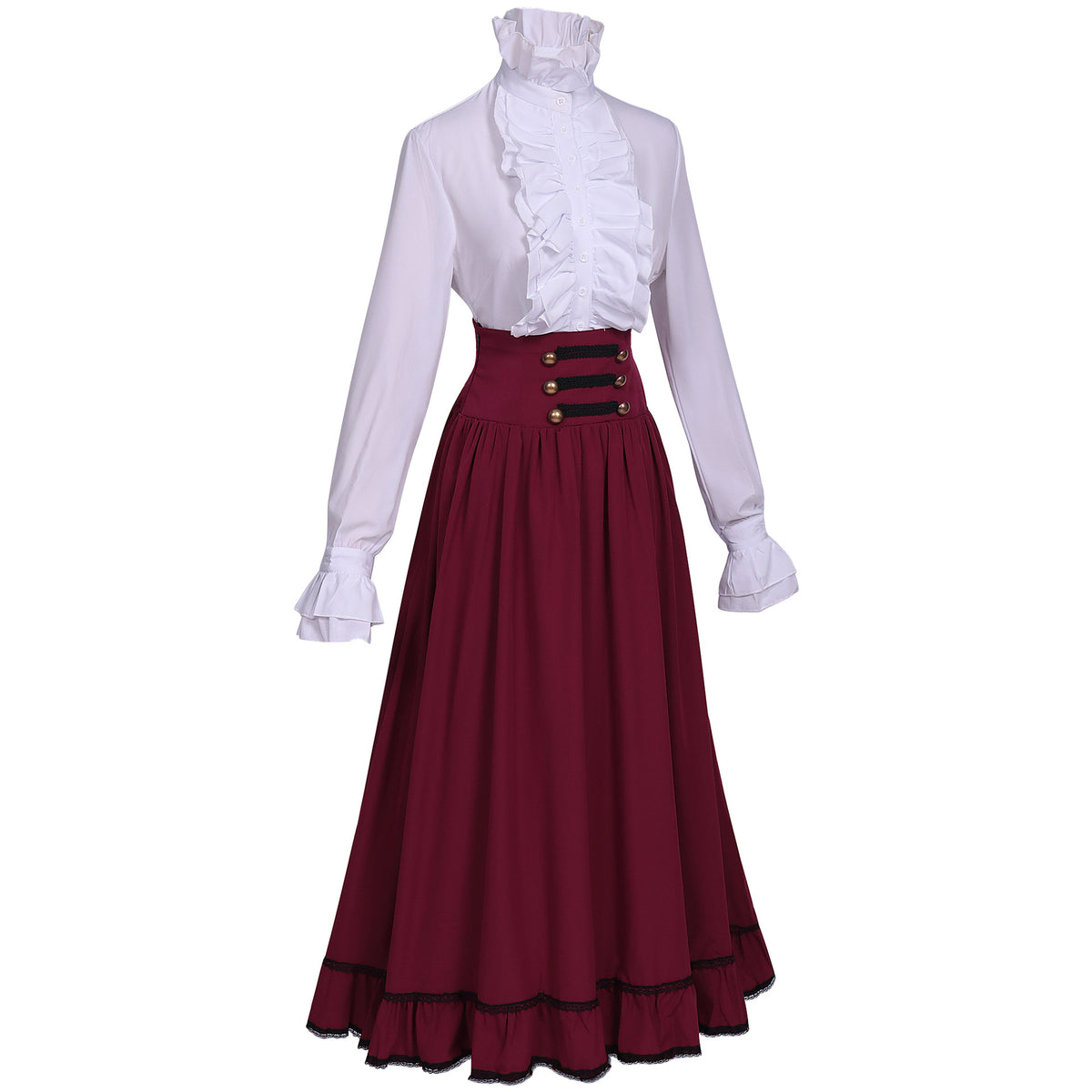 Victorian Ruffle Blouse & High Waist Long Skirt – Renaissance Costume Separates