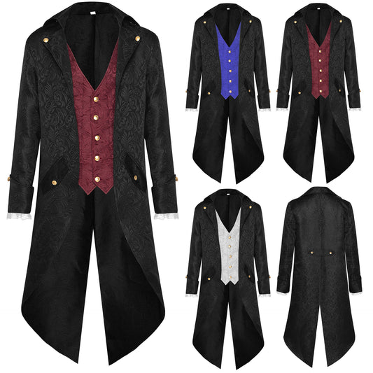 Men's Steampunk Tailcoat Jacket Medieval Gothic Victorian Coat Tuxedo Vintage Party Coat