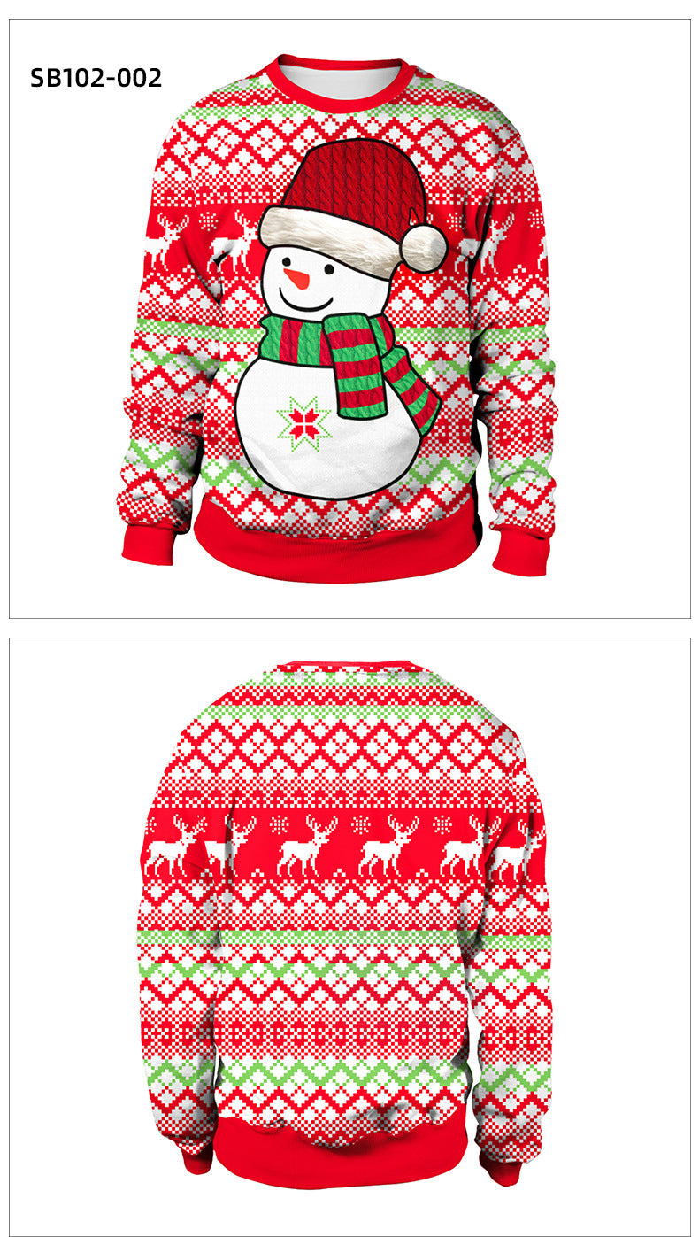 Santa Ugly Christmas Shirt 3D Print Graphic Women Men Christmas Long Sleeve Round Neck Top