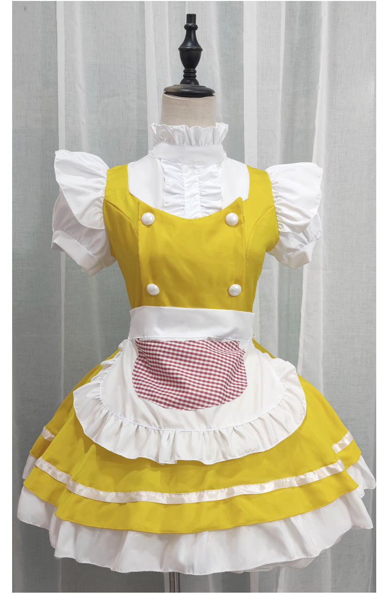 Japanese Anime Yellow Dream Maid Dress - Clever Maid Dress for Student Stage Performances (Loli Style)