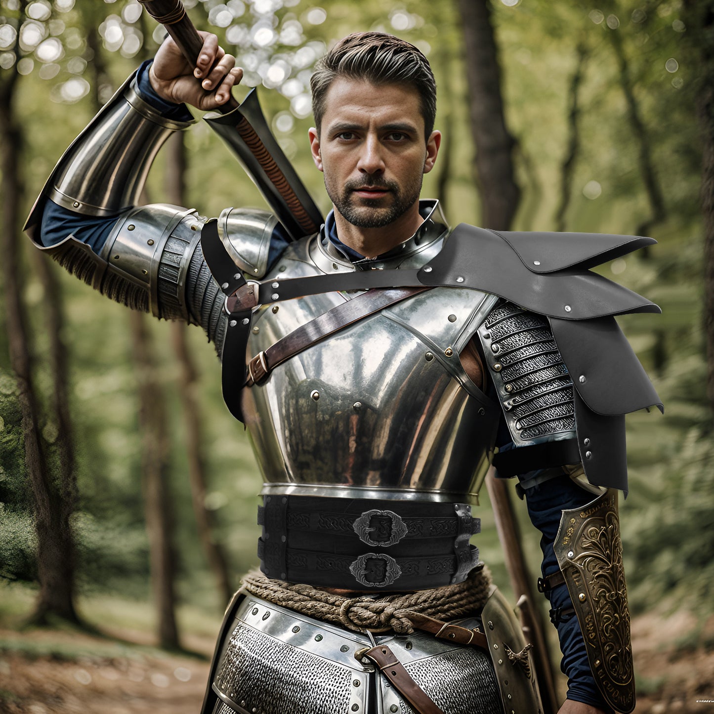 Medieval Knight Pauldron Shoulder Armor Wide Belt Viking Cosplay Gear