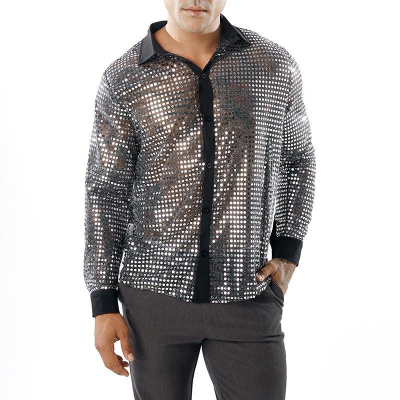 Men's Long Sleeved Performance Clothing - Collared 70s Disco Party Shirt