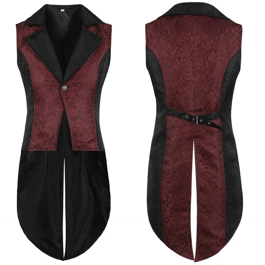 Vintage European Medieval Costume Vest Halloween Costume Jacquard Velvet Tailcoat Back Design Waistcoat