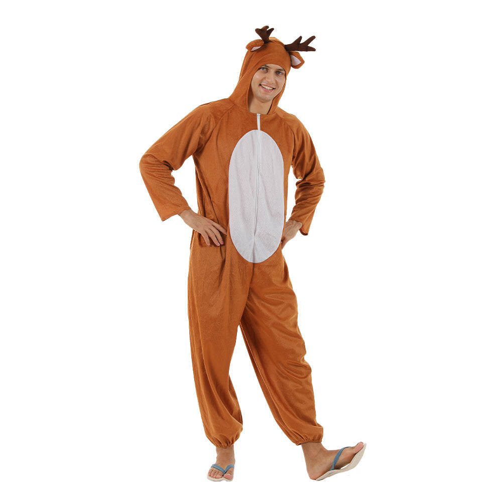 Christmas Reindeer Onesie Costume for Adults Funny Elk Pajamas Couple Family Outfit