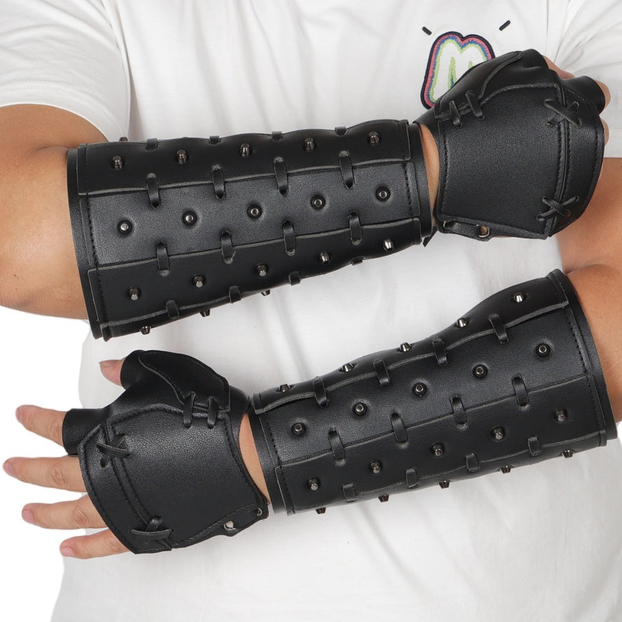 MEEJOY Viking medieval costume bracers with lace-up and rivet-style detailing