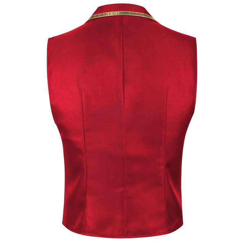 Men’s Fashion Chain Suit Vest – Stage Costume Waistcoat with Gold Trim Buttons