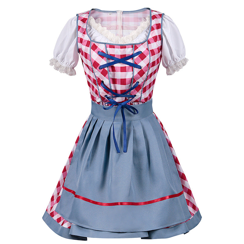 Womens Dirndl Dress Bavarian German Traditional Oktoberfest Beer Girls Costume Grid