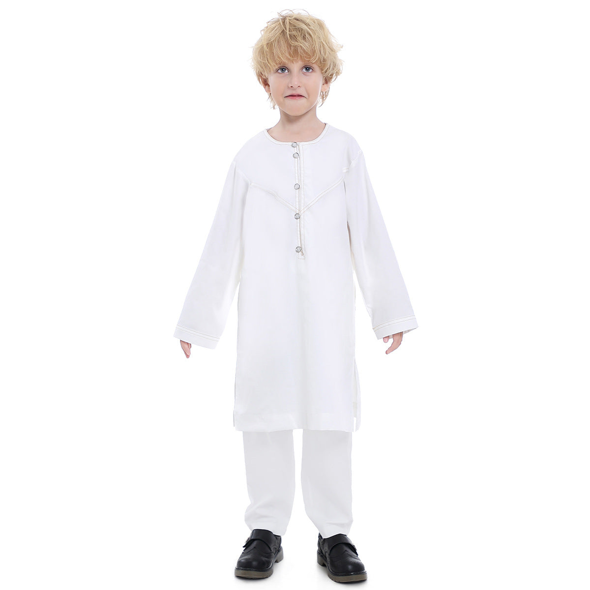 Boys' Thobe-Style Tunic & Pants Set – Middle Eastern Inspired Outfit