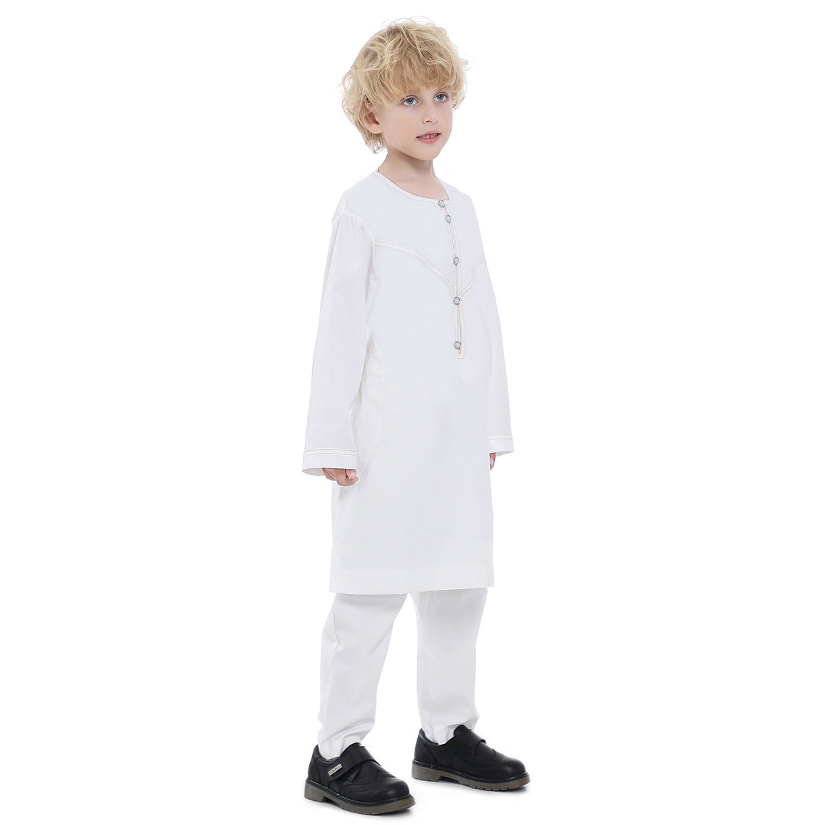 Boys' Thobe-Style Tunic & Pants Set – Middle Eastern Inspired Outfit