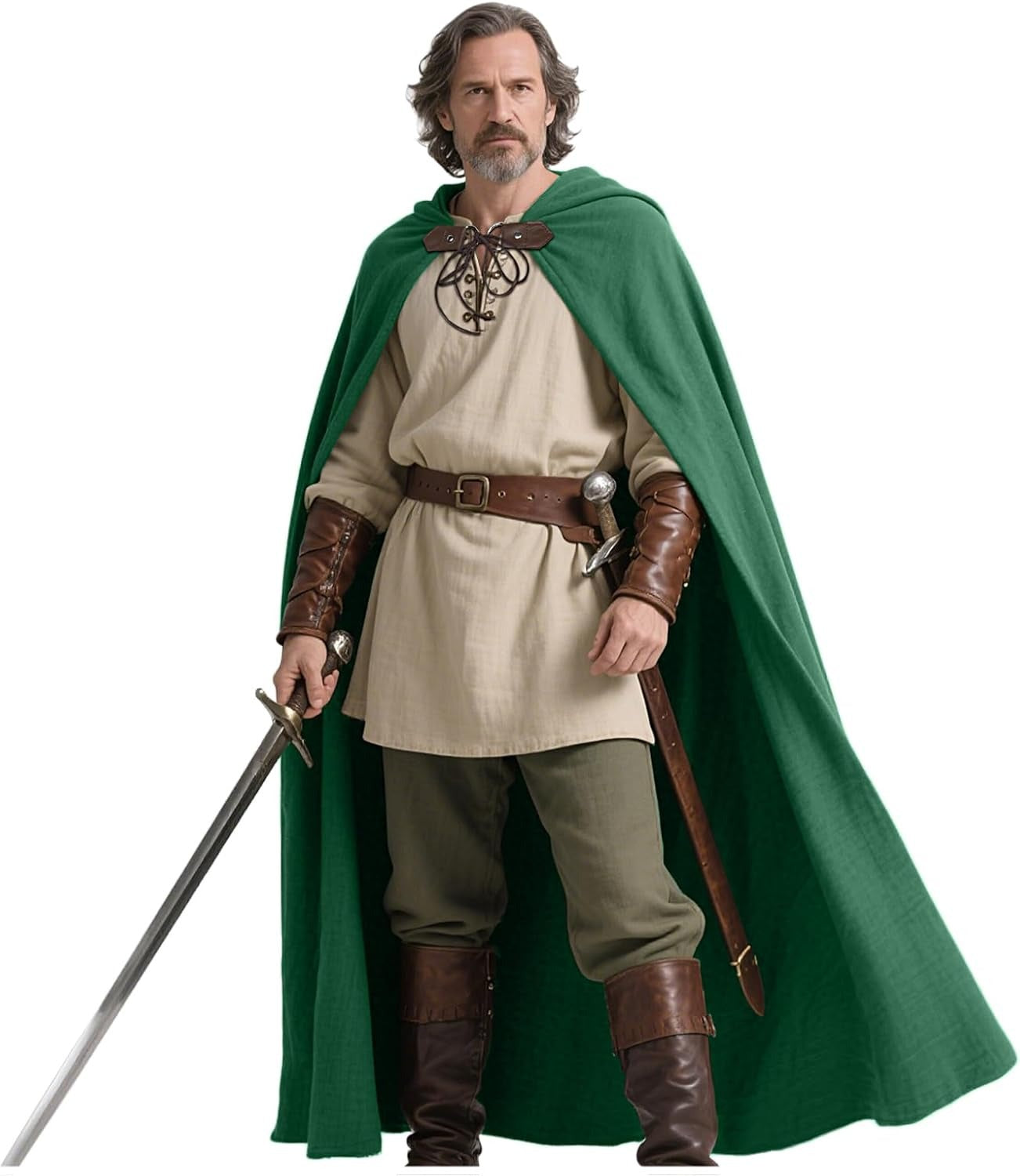 Medieval Ranger Cape Hooded Cloak Linen Shawl LARP Halloween Costume