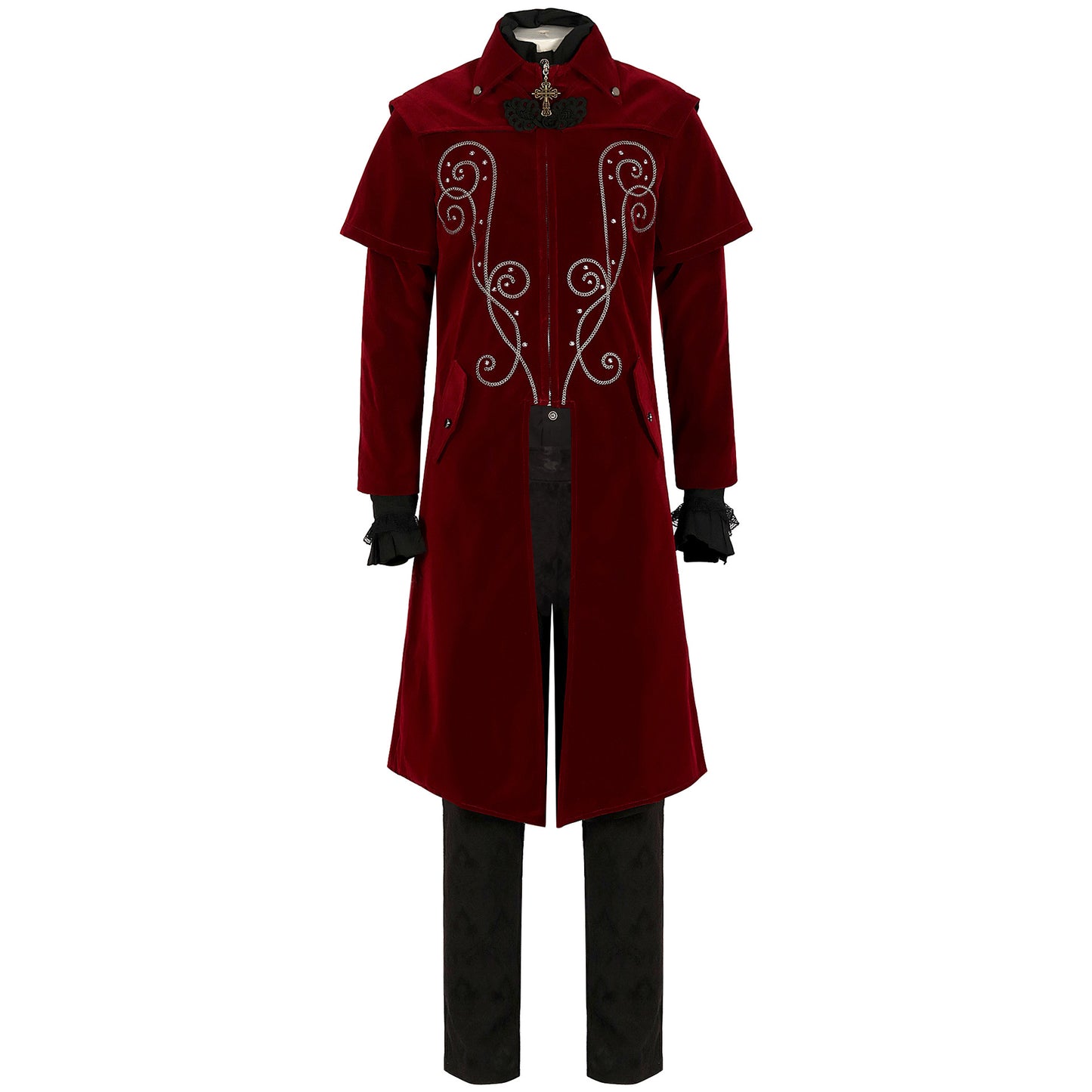 Steampunk Jacket Gothic Victorian Era Frock Suit Jacquard Trousers