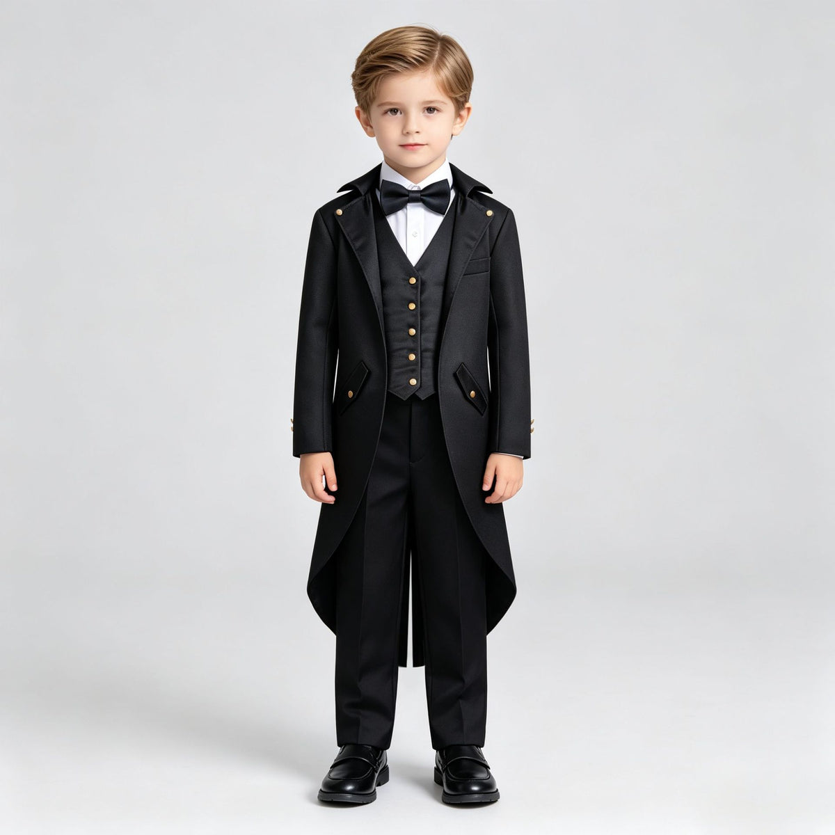 Boys Victorian Tailcoat Costume with Waistcoat Look & Bow Tie