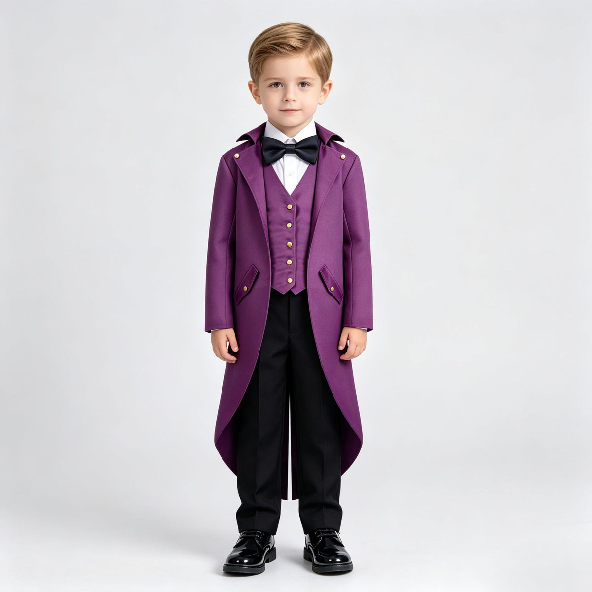 Boys Victorian Tailcoat Costume with Waistcoat Look & Bow Tie